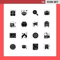 interface mobile ensemble de glyphes solides de 16 pictogrammes d'éléments de conception vectoriels modifiables de plombier de système étendu d'agriculture automobile vecteur