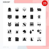 interface mobile glyphe solide ensemble de 25 pictogrammes d'éléments de conception vectoriels modifiables de balai de médecine de la finance santé fitness vecteur