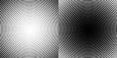 cercle en demi-teinte. cercles abstraits en pointillés, dégradé de points géométriques en demi-teintes rondes et texture pop art. ensemble de vecteurs de gradation de pulvérisation de points. illustration dégradé de demi-teintes tacheté, effet rond vecteur