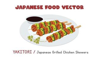 yakitori japonais - illustration de conception de vecteur plat de brochettes de poulet grillées japonaises, style de dessin animé de clipart. nourriture asiatique. cuisine japonaise. nourriture japonaise