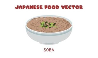 bol de soupe aux nouilles soba japonaise illustration de conception vectorielle plane, style de dessin animé clipart. nourriture asiatique. cuisine japonaise. nourriture japonaise vecteur