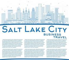 Décrire l'horizon de Salt Lake City avec des bâtiments bleus et un espace de copie. vecteur
