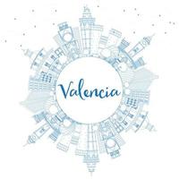 Décrire l'horizon de Valence avec des bâtiments bleus et un espace de copie. vecteur