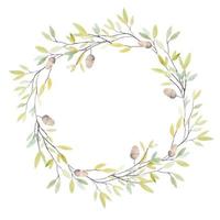 couronne d'aquarelle avec gland et feuilles de chêne. isolé sur fond blanc. vecteur