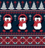 pixel de motif de noël du nouvel an dans l'illustration vectorielle de pingouins vecteur