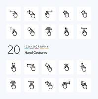 20 pack d'icônes de ligne de gestes de la main comme l'onglet d'actualisation du doigt de la main mobile vecteur