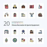 20 lignes d'équipements sportifs et de loisirs de fitness pack d'icônes de couleur remplies comme l'intensité de la musculation thermo gainer vecteur