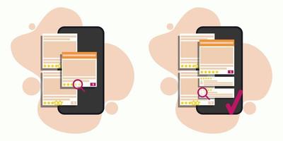 vérifier les avis sur les produits sur l'application de la boutique en ligne sur un téléphone mobile. fond minimaliste gratuit de vecteur