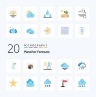 20 pack d'icônes de couleur plate météo comme étoile fable température météo nuage vecteur