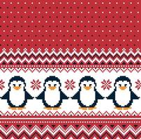 pixel de motif de noël du nouvel an avec illustration vectorielle de pingouins vecteur