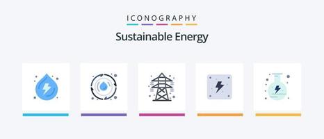 pack d'icônes plat 5 énergie durable, y compris l'alimentation. électricité. électrique. Puissance. électricité. conception d'icônes créatives vecteur