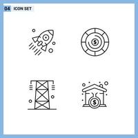 ligne d'interface mobile ensemble de 4 pictogrammes de pièces de démarrage d'énergie de lancement puissance éléments de conception vectoriels modifiables vecteur