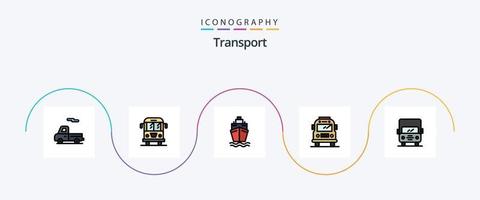 ligne de transport rempli pack plat 5 icônes comprenant. un camion. nager. transport. transport vecteur