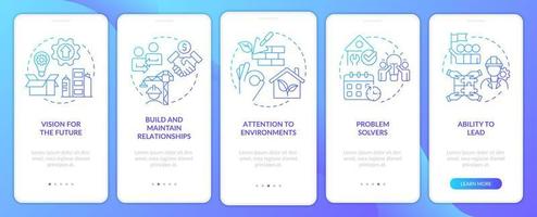 écran d'application mobile d'intégration dégradé bleu des caractéristiques du promoteur immobilier vecteur