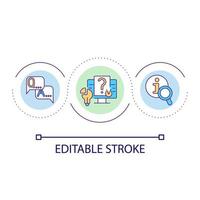 icône de concept de boucle de ressources de questions et réponses. demander du soutien. résolution de problème. trouver des conseils illustration de ligne mince idée abstraite. dessin de contour isolé. trait modifiable vecteur