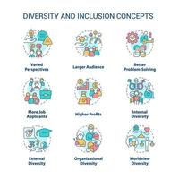 ensemble d'icônes de concept de diversité et d'inclusion vecteur