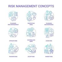 jeu d'icônes de concept de dégradé bleu de gestion des risques vecteur