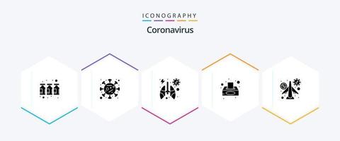 pack d'icônes de glyphes de coronavirus 25, y compris les voyages. boîte à mouchoirs. anatomie. papier de soie. boîte vecteur