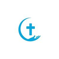 mains tenant une croix, des icônes ou des symboles. religion, illustration du logo vectoriel de l'église