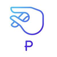 lettre p signe en asl icône de vecteur linéaire dégradé parfait pixel
