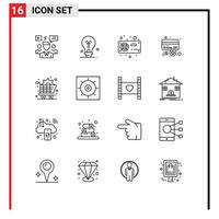 pack d'icônes vectorielles stock de 16 signes et symboles de ligne pour les éléments de conception vectoriels modifiables vga de carte d'ordinateur de crédit de crédit vecteur