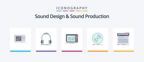 conception sonore et production sonore pack plat 5 d'icônes comprenant un phonographe. disque. moniteur. studio. mixer. conception d'icônes créatives vecteur