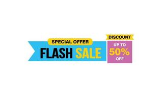 Offre de vente flash de 50 %, dédouanement, mise en page de bannière de promotion avec style d'autocollant. vecteur