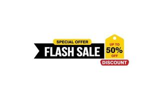 Offre de vente flash de 50 %, dédouanement, mise en page de bannière de promotion avec style d'autocollant. vecteur