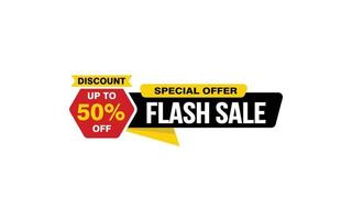 Offre de vente flash de 50 %, dédouanement, mise en page de bannière de promotion avec style d'autocollant. vecteur