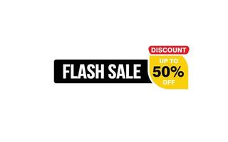 Offre de vente flash de 50 %, dédouanement, mise en page de bannière de promotion avec style d'autocollant. vecteur