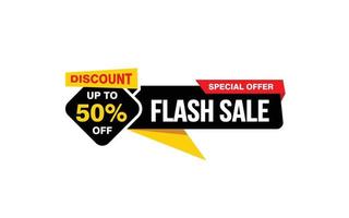 Offre de vente flash de 50 %, dédouanement, mise en page de bannière de promotion avec style d'autocollant. vecteur