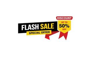 Offre de vente flash de 50 %, dédouanement, mise en page de bannière de promotion avec style d'autocollant. vecteur