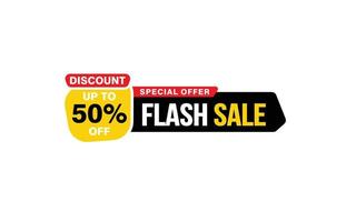 Offre de vente flash de 50 %, dédouanement, mise en page de bannière de promotion avec style d'autocollant. vecteur