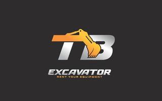 excavatrice logo tb pour entreprise de construction. illustration vectorielle de modèle d'équipement lourd pour votre marque. vecteur