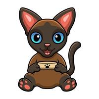 dessin animé mignon chat tonkinois tenant un bol de nourriture vecteur