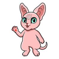 dessin animé mignon chat sphynx agitant la main vecteur