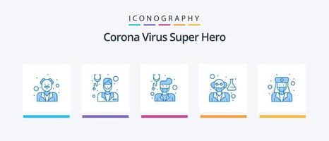 virus corona pack d'icônes super héros bleu 5 comprenant un médecin. scientifique. Masculin. professeur. vieil homme. conception d'icônes créatives vecteur