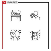 Pack de 4 lignes d'interface utilisateur de signes et symboles modernes de livres efficacité de table personnelle éléments de conception vectoriels modifiables par l'utilisateur vecteur