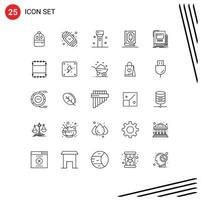 pack de 25 lignes d'interface utilisateur de signes et symboles modernes du livre de ramadhan regarder des produits coran éléments de conception vectoriels modifiables vecteur
