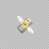 emoji d'argent volant avec des ailes. pile de dollars. vecteur