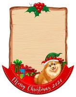 planche de bois vierge avec logo de polices joyeux noël 2020 et chien mignon vecteur
