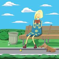 fille de dessin animé dans le parc assis sur le banc vecteur