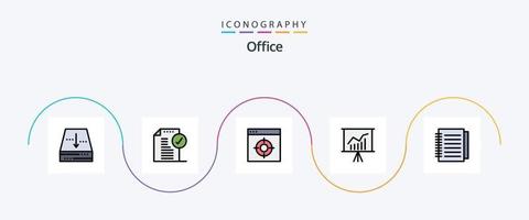 pack d'icônes plat rempli de 5 lignes de bureau, y compris la note. Bureau. Bureau. Rencontre. cibler vecteur