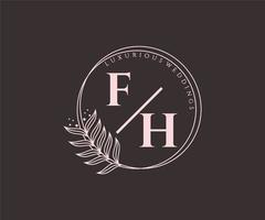 fh initiales lettre modèle de logos de monogramme de mariage, modèles minimalistes et floraux modernes dessinés à la main pour cartes d'invitation, réservez la date, identité élégante. vecteur