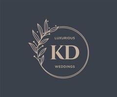 modèle de logos de monogramme de mariage lettre initiales kd, modèles minimalistes et floraux modernes dessinés à la main pour cartes d'invitation, réservez la date, identité élégante. vecteur