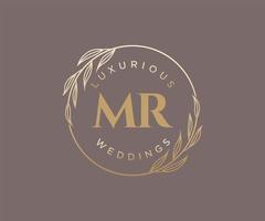 modèle de logos de monogramme de mariage lettre initiales mr, modèles minimalistes et floraux modernes dessinés à la main pour cartes d'invitation, réservez la date, identité élégante. vecteur