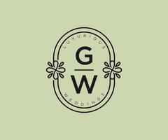 modèle de logos de monogramme de mariage lettre initiales gw, modèles minimalistes et floraux modernes dessinés à la main pour cartes d'invitation, réservez la date, identité élégante. vecteur