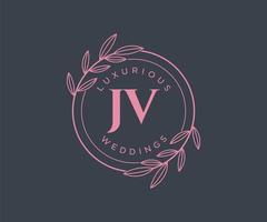 jv initiales lettre mariage monogramme logos modèle, modèles minimalistes et floraux modernes dessinés à la main pour cartes d'invitation, réservez la date, identité élégante. vecteur