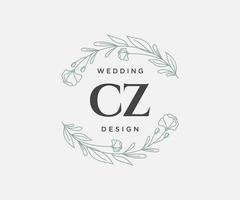 collection de logos de monogramme de mariage lettre initiales cz, modèles minimalistes et floraux modernes dessinés à la main pour cartes d'invitation, réservez la date, identité élégante pour restaurant, boutique, café en image vectorielle vecteur