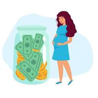 sac à main jeune femme enceinte. femme enceinte et argent. illustrations vectorielles de design plat isolées sur fond blanc vecteur